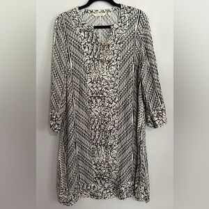 Soft Surroundings Black White Abstract Print Tunic Dress Sz Large Travel Brunch